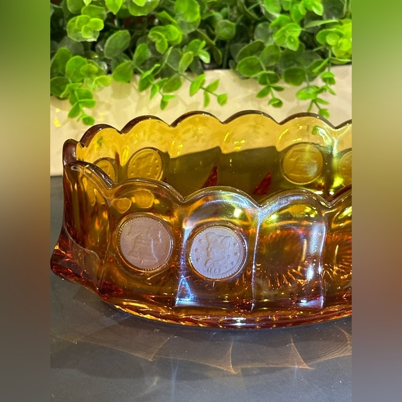 Vintage Fostoria Amber Art Glass Coin Oval Bowl - Picture 8 of 10